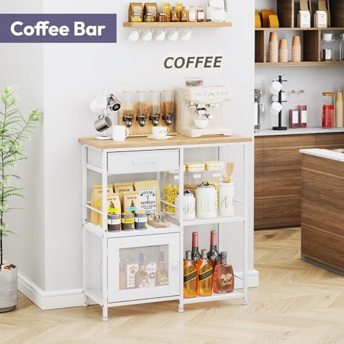 SWTYMIKI Coffee Bar Cabinet for Home - Farmhouse Coffee Stand Station Multi-Purpose Storage Cabinet with Adjustable Feet, Drawers - Kitchen Bar Table for Living Room, Corner, Small Space, Natural - Image 6