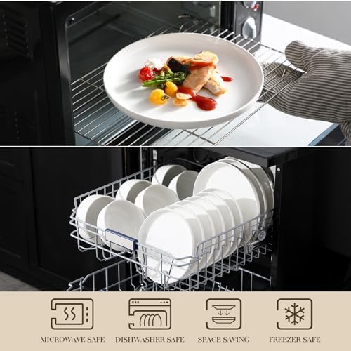 MALACASA 18 Pcs Porcelain Plates and Bowls Sets,Dinnerware Set for 6,White - Image 5