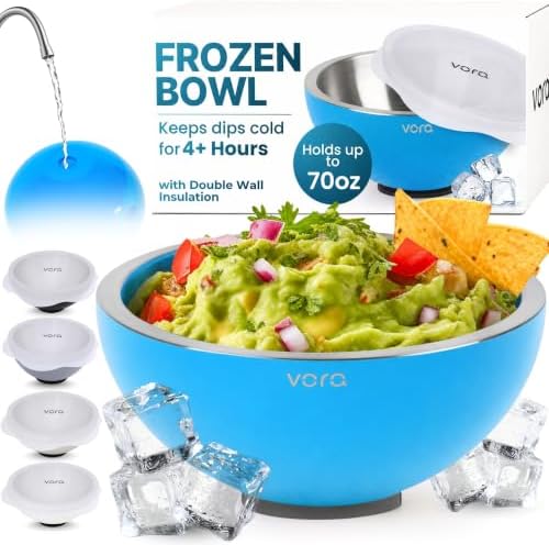 70oz Blue Stainless Steel Dip Chiller Bowl with Lid (1 Pack) by VORA