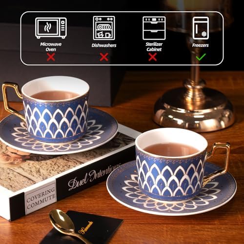 KAMMAK Tea Cups and Saucers Set of 2, Fine Bone China Coffee Cups, NX027 - Image 3