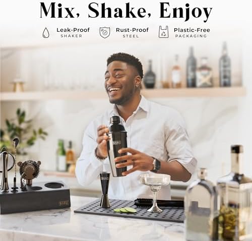 BARE BARREL® Mixology Bartender Kit Bar Set | 14-Piece Cocktail Shaker Set | Martini Barware Mixing Tools for Home Bartending | Incl. 35 Recipe Cards | Gift Set (24oz Cobbler Shaker, Jet Black/Black) - Image 3