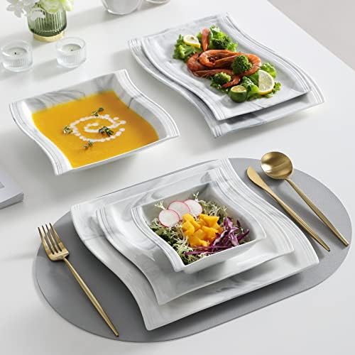 MALACASA 26-Piece Marble Grey Square Dinnerware Sets, Flora Porcelain Dinner Set for 6, Service for 6, Microwave & Dishwasher Safe, BPA, Lead & Cadmium Free - Image 5