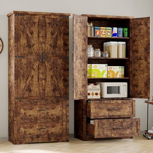 BORNOON Pantry Organizers and Storage Cabinet, 71” Barn Door Kitchen Cabinet with Drawers and Adjustable Shelf, Tall Pantry for Kitchen, Dining Room, Living Room, Bathroom and Office - Image 4