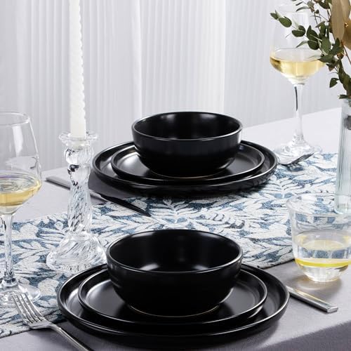 LIANYU Porcelain Dinnerware Sets, 12 Piece Dishes Set for 4, Black Onyx - Image 5