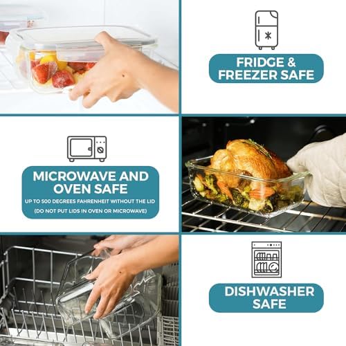 Razab 35 Pc Set Glass Food Storage Containers with Lids - Meal Prep Airtight Bento Boxes BPA-Free 100% Leak Proof (15 lids,15 glass & 5 Plastic Sauce/Dip Containers) - Image 6