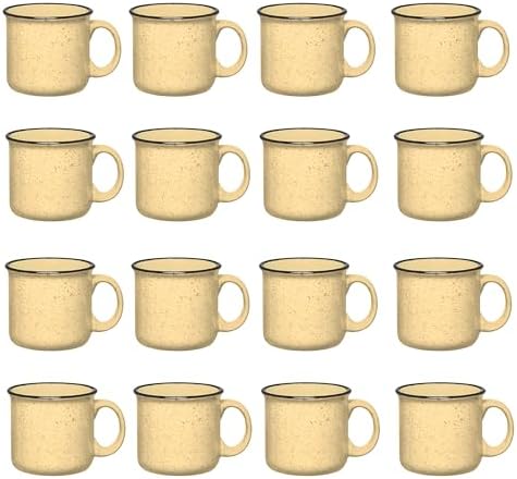 Set of 16 Ceramic Campfire Mugs – 15 Oz, Yellow – Coffee & Tea Cups for Home, Work, Travel, Camping – Customizable, Great for DIY, Events, Companies by GiftsbyDesign