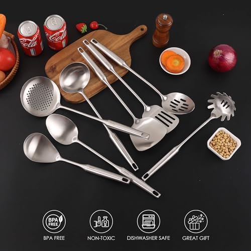 18/10 Stainless Steel Kitchen Utensils Set - 8 PCS All Metal Cooking Spoons - Image 5