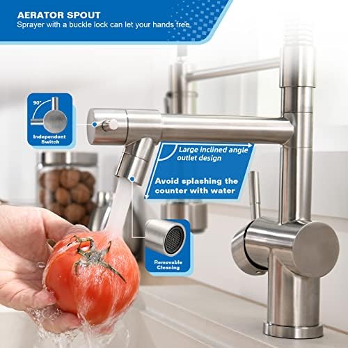 VFAUOSIT Commercial Kitchen Faucet with Pull Down Sprayer, Brushed Nickel - Image 4
