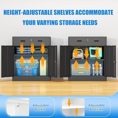 BESFUR Metal Storage Cabinet with Doors and Shelves, 36" H Locking Storage Cabinet with 1 Drawers, Reinforced Heavy Duty Metal Cabinets for Garage, Office, Home(Black) - Image 6