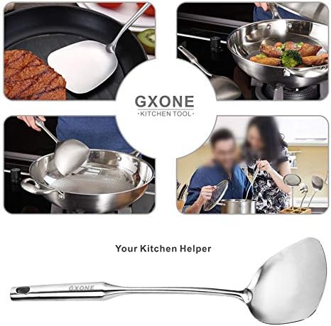 Wok Spatula,Stainless Steel,Long Handle Wok Utensils,Silver/14.7Inch - Image 4