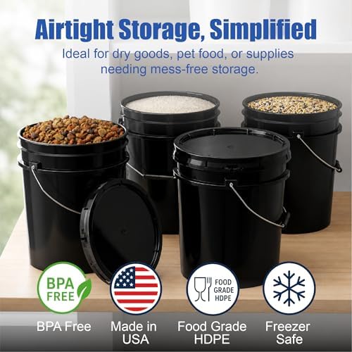 ePackageSupply 5 Gallon Bucket - Food Grade w/Lid BPA-Free, 3 Pack - Black - Image 2