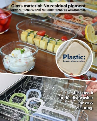 7-Pack Glass Food Storage Containers with Tempered Lids – Borosilicate, Airtight, Oven-Safe (-4°F~950°F), BPA-Free, 1Cup*4 & 2.3Cup*2 & 5.7Cup*1(Light blue) - Image 6