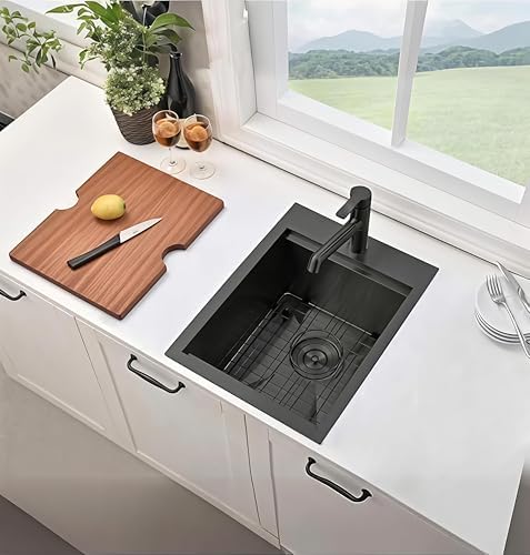 VAPSINT 15x20 Inch Black Drop In Bar Sink Workstation, 15x20x9 Inch Topmount T304 Stainless Steel Small Kitchen Bar Sink, Handmade Gunmetal Single Bowl for Wet Prep RV Outdoor with Accessories - Image 3