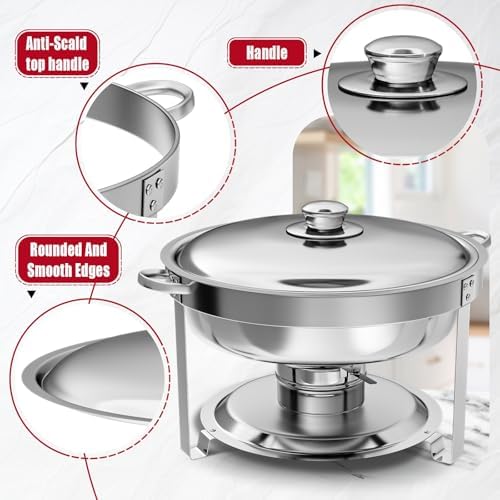 IMACONE Round Chafing Dish Buffet, 2 Pack, 5QT Chafing Dishes for Buffet - Image 3