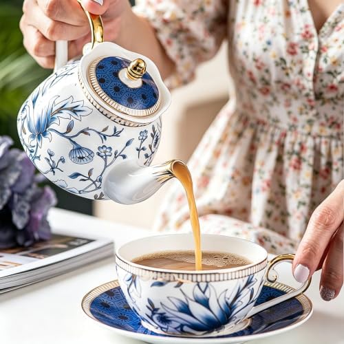 KAMMAK Tea for One Set, Ceramic Teapot, Bone China Tea Set, Cup and Saucer - Image 5