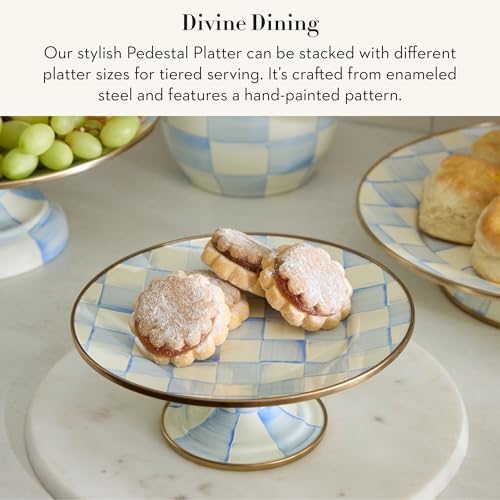 MACKENZIE-CHILDS Pedestal Platter, Mini, Light-Blue-and-White Sky Check - Image 2