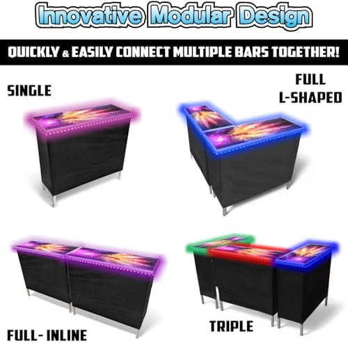 PARTYPONG Folding Portable Double Bar w/LED Lights, Wireless Remote, 2 Bar Skirts, Storage Shelf, & Carrying Case - Prism - Image 3