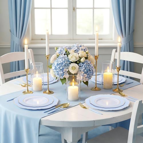 WDF 150pieces Baby Blue Plastic Plates with Gold Rim - Disposable Gold Plastic Silverware With Blue Handle-Baroque Light Blue&Gold Disposable Plates Dinnerware for Wedding/Party/Baby Shower - Image 6