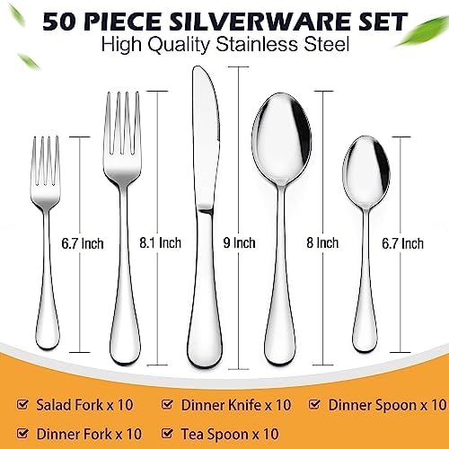 LIANYU 50 PCS Silverware Set for 10, Stainless Steel Cutlery Set - Image 2