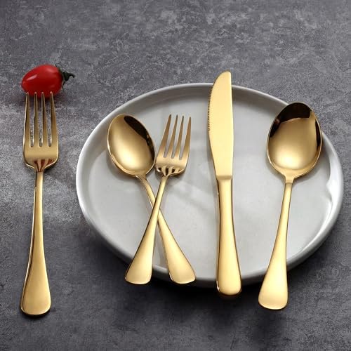 LIANYU 20 Piece Stainless Steel Gold Silverware Set, Flatware Set for 4 - Image 4