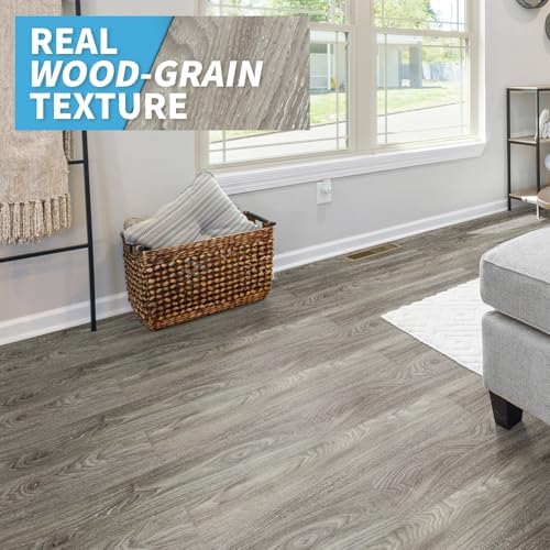 Art3d Peel and Stick Floor Tile Vinyl Wood Plank 12-Pack 18 Sq.Ft, Light Grey, Rigid Surface Hard Core Easy DIY Self-Adhesive Flooring - Image 2