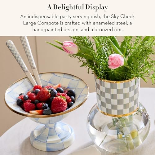 MACKENZIE-CHILDS Enamel Compote, Large, Light-Blue-and-White Sky Check - Image 2