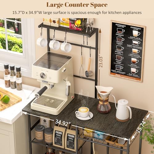 3IngSeagulls Baker's Rack for Kitchen with Storage, Microwave Stand with Adjustable Shelves, Kitchen Stand with 10 S Hooks, 6-Tier Coffee Bar Station, Kitchen Shelves for Spices, Pots, Gray - Image 5