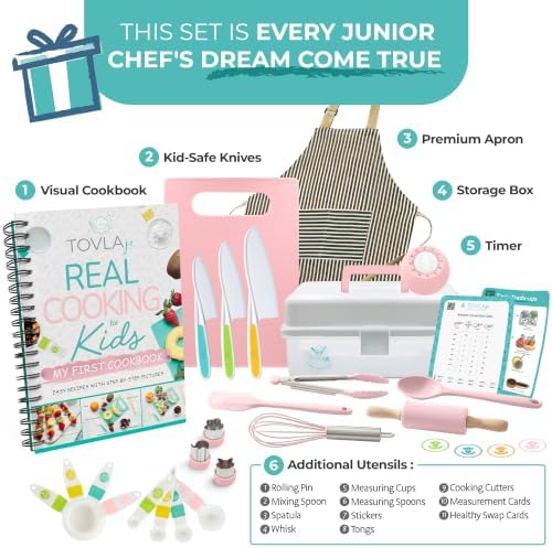 TOVLA Kids Cooking Sets Real for Girls Ages 4-12 | Premium Complete Baking Kit with Knives, Cookbook & Storage Case - Image 3
