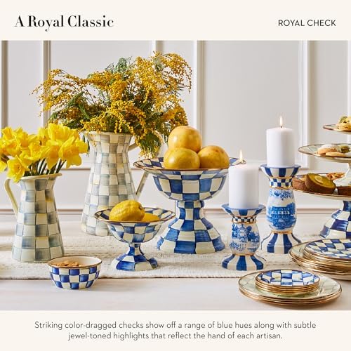 MACKENZIE-CHILDS Enamel Compote, Large, Blue-and-White Royal Check - Image 3