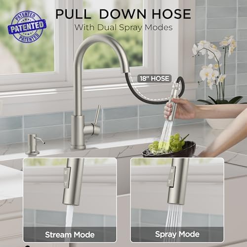 FORIOUS Kitchen Faucet, 2-Mode Pull Down Sprayer, Classic Stainless Steel - Image 3