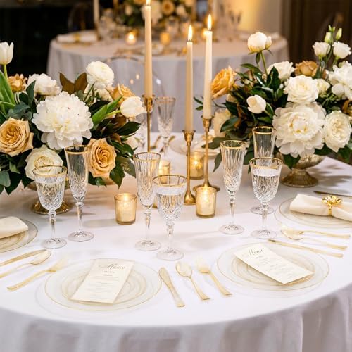 WDF 120PCS Gold Plastic Plates- Disposable Gold Glitter Plates, Premium Heavy Duty 60-10.25" Dinner Plate and 60-7.5" Salad Plate for Wedding/Thanksgiving/Friensgiving/Fall Harvest - Image 4