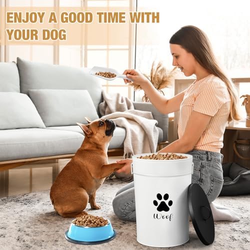 DoubleFill Extra Large 30 lb Metal Dog Food Storage Containers, White - Image 4