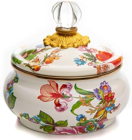 MACKENZIE-CHILDS Enamel Squashed Pot, White Flower Market by Unknown