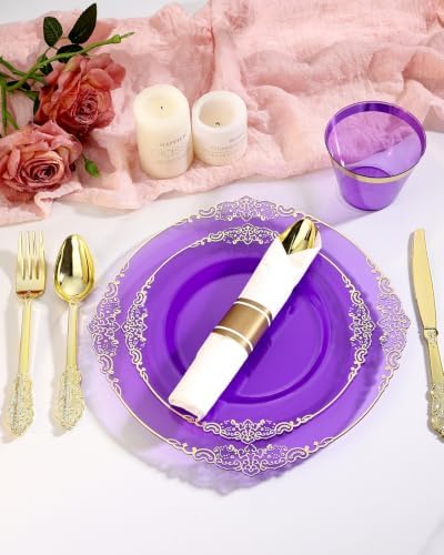 Goodluck 175 Piece Clear Purple Plastic Dinnerware Set for 25 Guests - Image 2