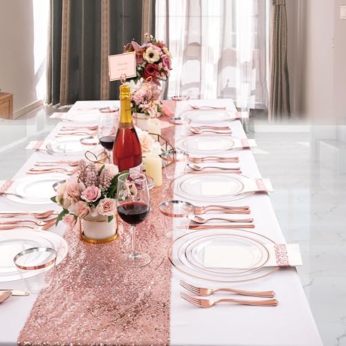 DaYammi 350PCS Clear Rose Gold Plastic Dinnerware Set for 50 Guests - Image 3
