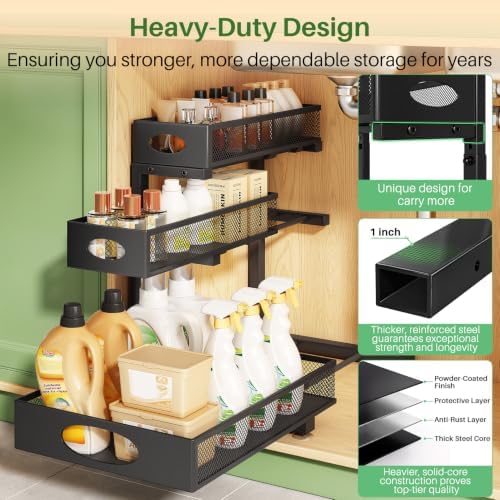 Kitstorack Under Sink Organizer 3-Tier Slide Out Drawer 2-Pack Black - Image 6