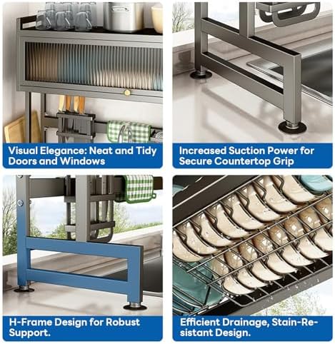 Hdrriozu Over the Sink Dish Drainer Drying Rack 3 Tier with Cover - Image 4