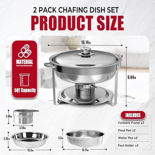 IMACONE Round Chafing Dish Buffet, 2 Pack, 5QT Chafing Dishes for Buffet - Image 2