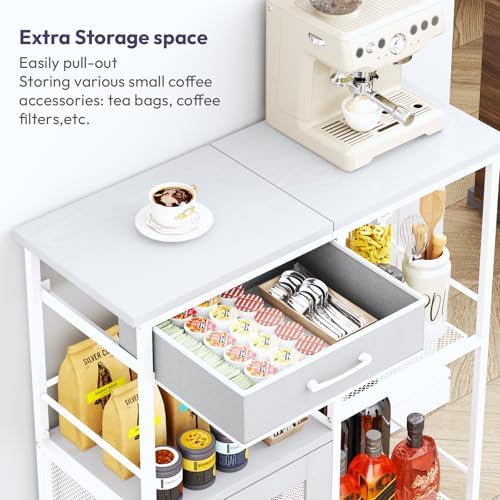 SWTYMIKI Coffee Bar Cabinet for Home - Farmhouse Coffee Stand Station Multi-Purpose Buffet Sideboard Cabinet - Kitchen Bar Table for Living Room, Corner, Small Space, White - Image 6