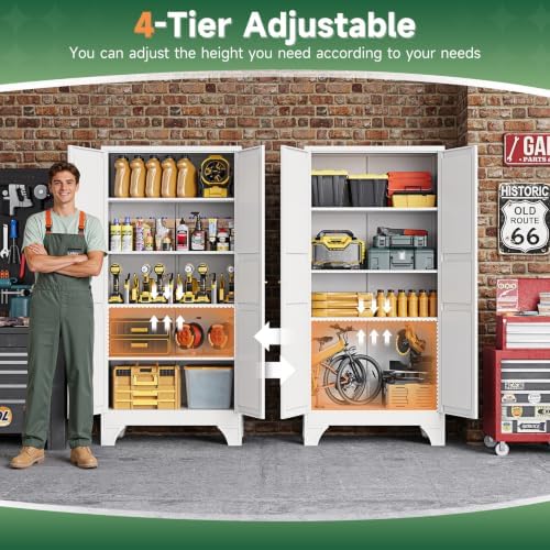 Letaya 76" H Metal Garage Storage Cabinets,White Tall Kitchen Pantry Locker - Image 6