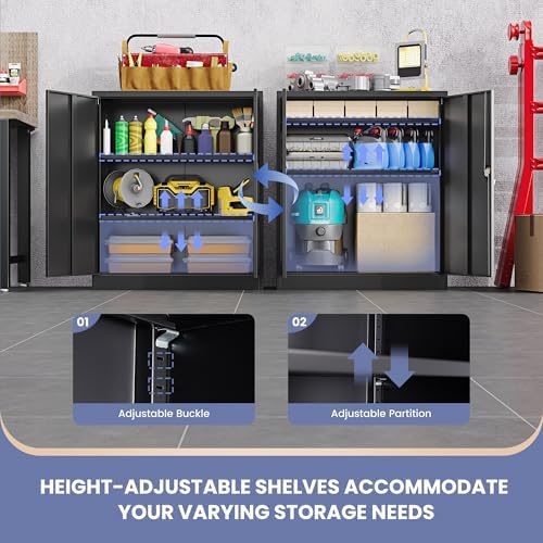 Metal Storage Cabinet, Wide & Deep File Cabinet with 2 Doors and Adjustable Shelves, Lockable Tool Cabinet for Garage,Home Office and School (Black) - Image 4