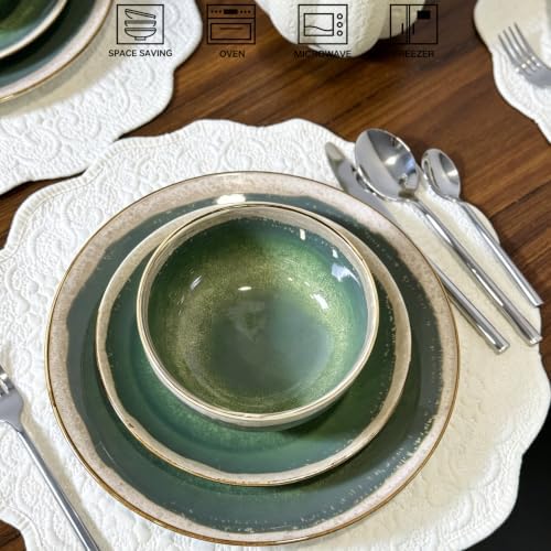 Sweejar 12 Pieces Ceramic Dinnerware Sets for 4, Moss Green - Image 2