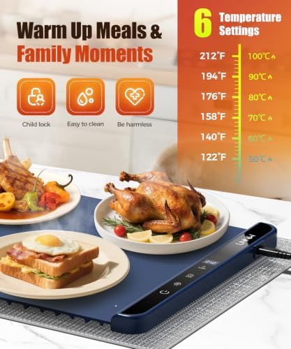 Warming Mat for Food, 46x15 Inch, Dark Blue, Fast Heat, Child Lock - Image 3