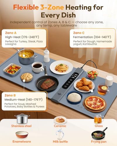 Warming Mat for Food with 3-Zone Independent Control, Extra Large 40"x17" - Image 3