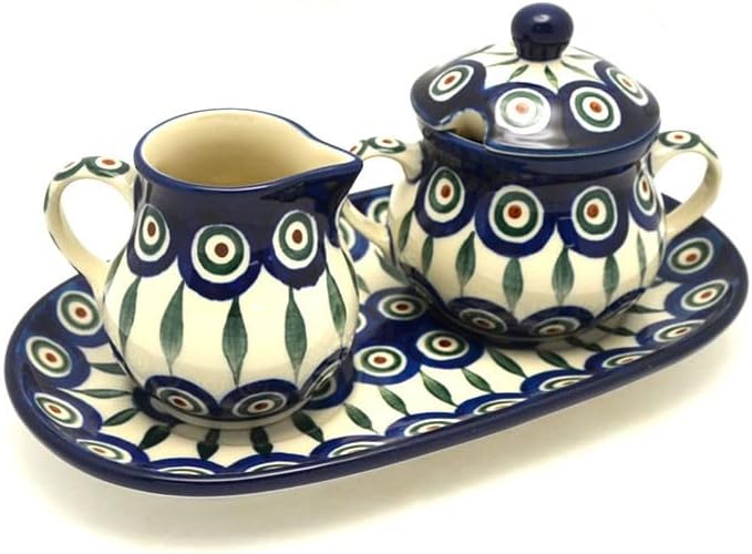 Polish Pottery Cream & Sugar Set - Peacock by Polish+Pottery+Gallery