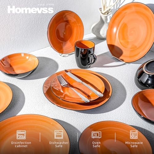HomeVss, Stoneware Sonoma 16pc Dinnerware Set, Black + Speckled Spin Wash Orange - Image 3