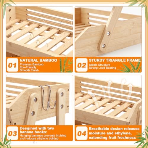 Marsui 2 Pcs 2 Tier 16" Bamboo Fruit Basket for Kitchen Counter, Wood - Image 3