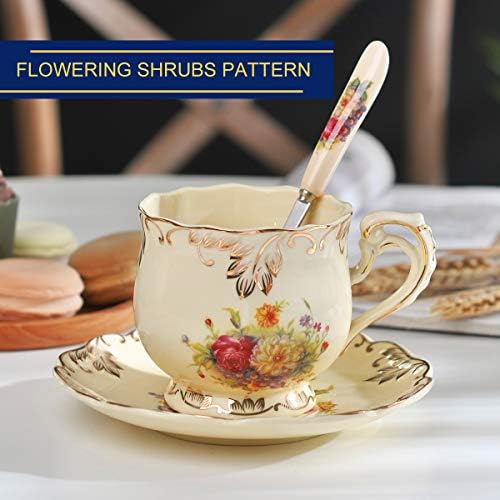 YOLIFE Tea Cups and Saucers Set of 6, 8 OZ Flowering Shrubs Coffee Cups - Image 5