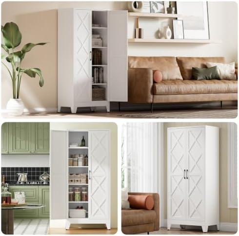 COFaR Metal Kitchen Cabinet with 2 Door and 4 Adjustable Shelves, 71" White - Image 4