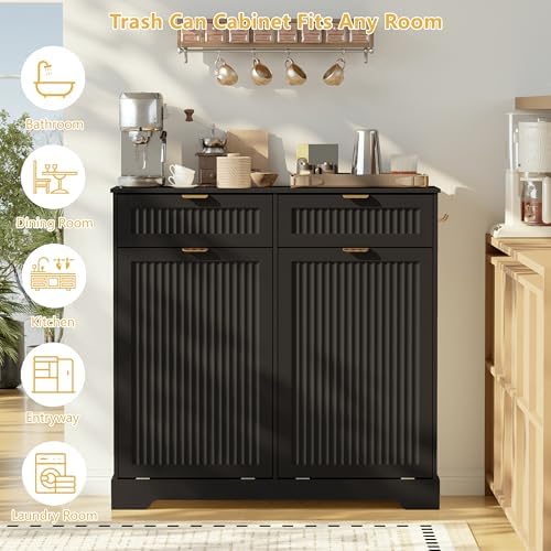 Double 13 Gallon Tilt Out Trash Can Cabinet,Garbage Cabinet with Drawer - Image 3